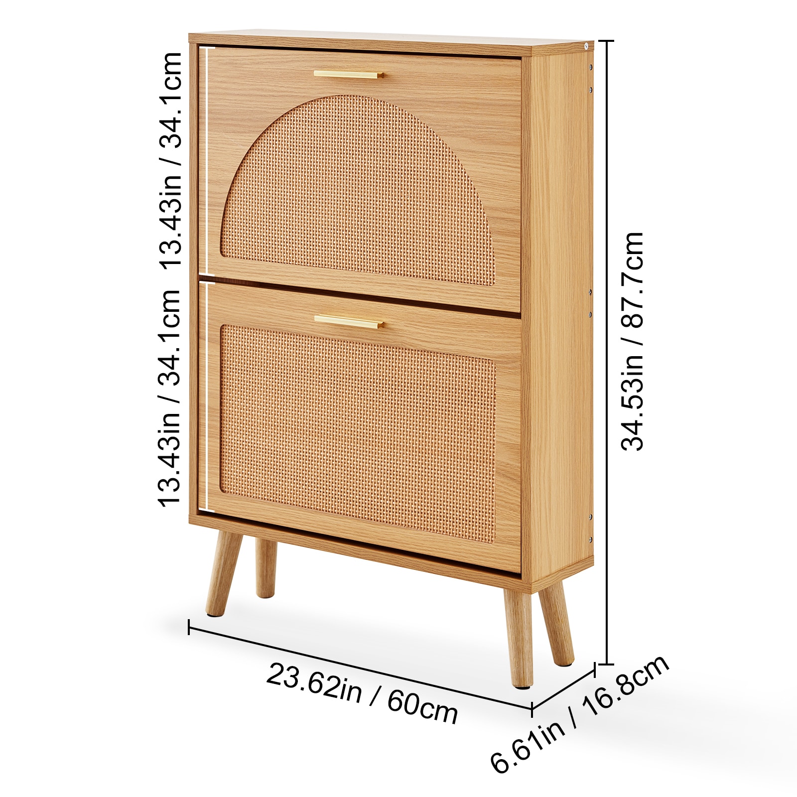 Shoe Cabinet With 2 Flip Drawers, Shoe Storage Cabinet For Entryway, Free Standing Shoe Storage Organizer With Rattan Doors For Heels, Boots, Slippers In Hallway, Living Room_maomaolike.com
